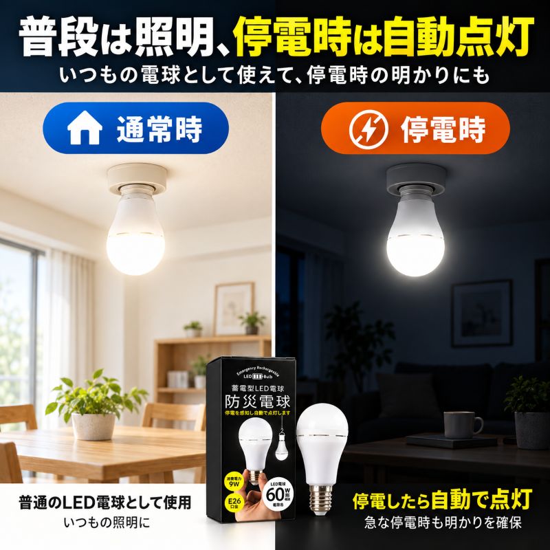 停電を感知して自動点灯機能付き